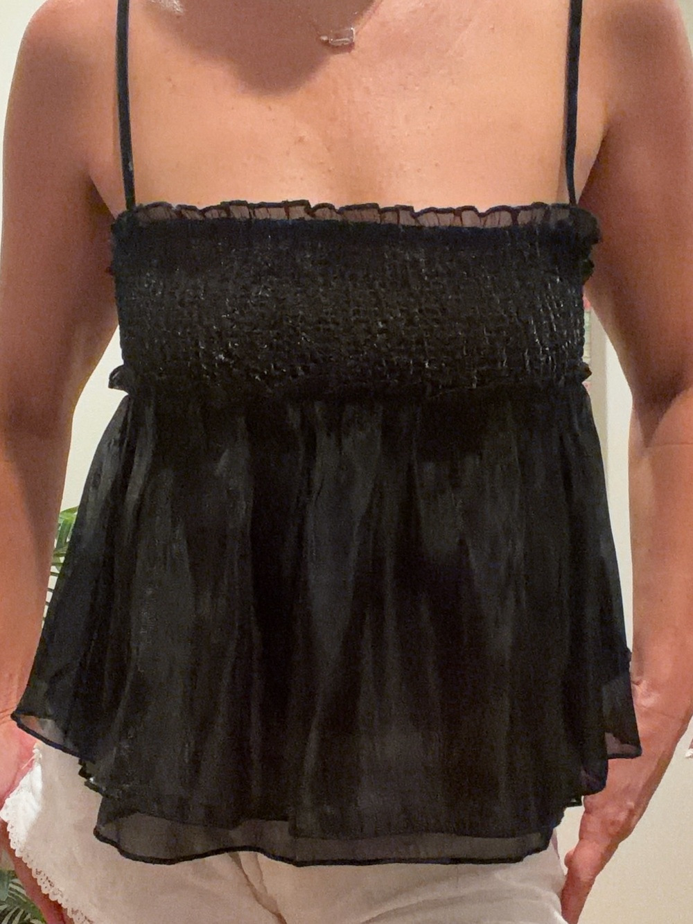 Free People Black Smocked Chiffon Camisole Top